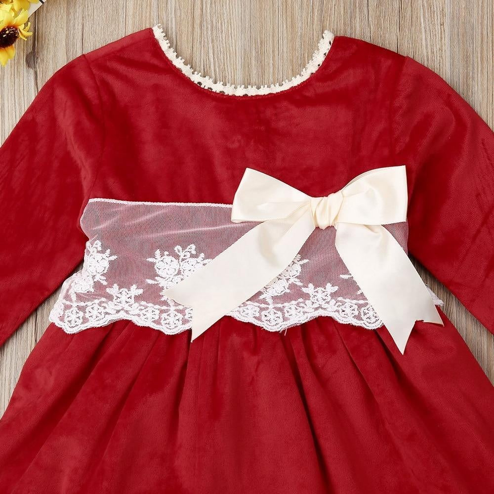 Girls Lace Ruffled Dress Autum Winter Princess Party Dress - MomyMall