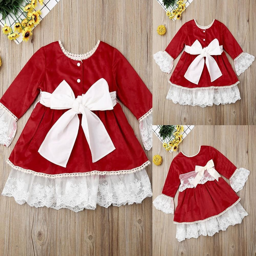 Girls Lace Ruffled Dress Autum Winter Princess Party Dress - MomyMall