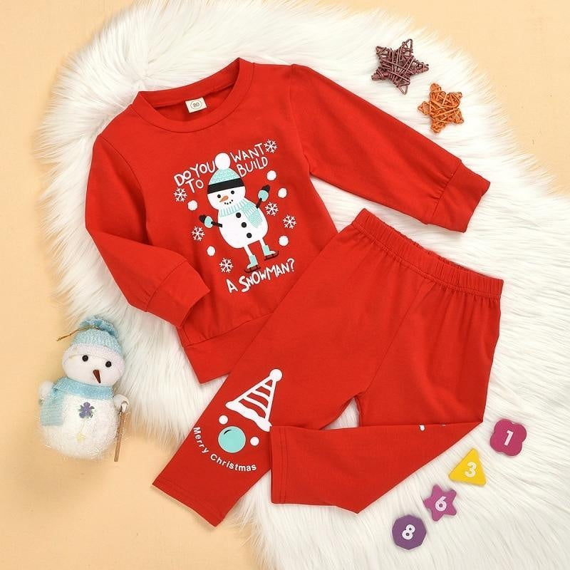 Kids Boy Girl Christmas Winter Suit Cartoon Print 2 Pcs Suit