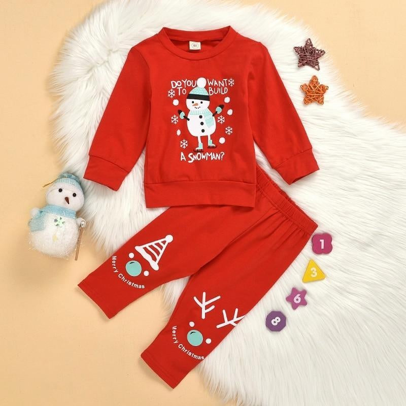 Kids Boy Girl Christmas Winter Suit Cartoon Print 2 Pcs Suit