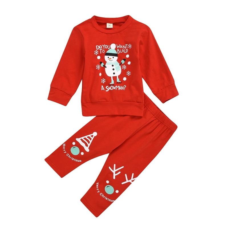 Kids Boy Girl Christmas Winter Suit Cartoon Print 2 Pcs Suit