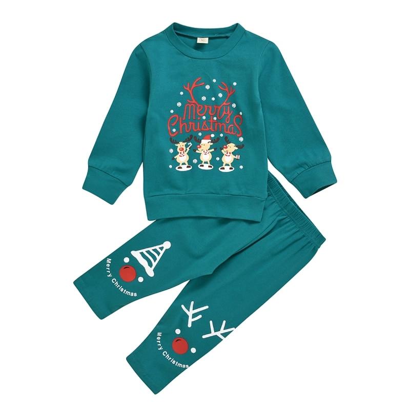 Kids Boy Girl Christmas Winter Suit Cartoon Print 2 Pcs Suit