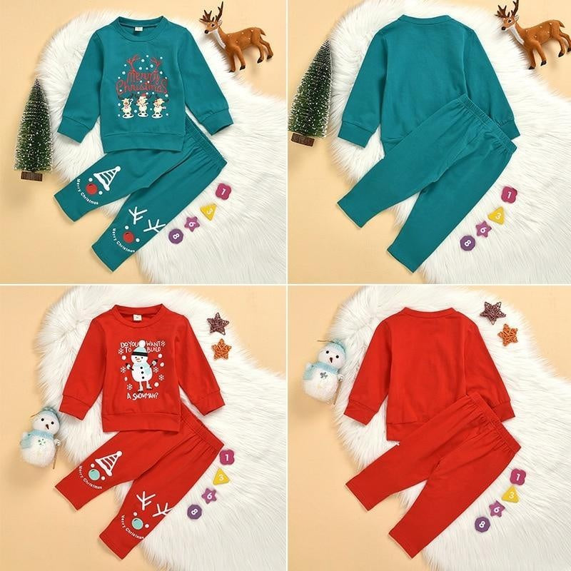 Kids Boy Girl Christmas Winter Suit Cartoon Print 2 Pcs Suit