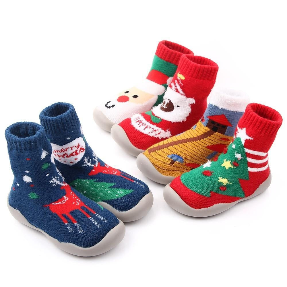 Baby Shoes Christmas Sock Shoes Knit Booties Toddler First Walker Soft Rubber - MomyMall