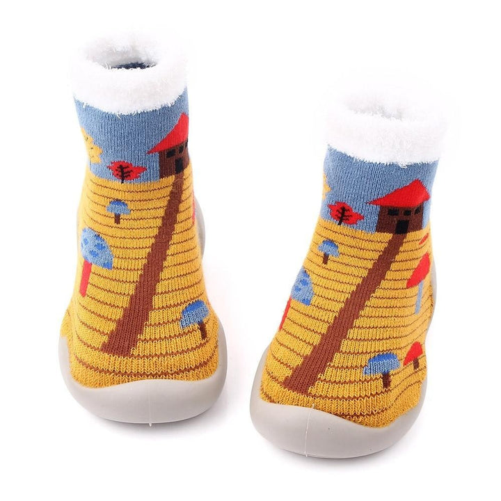 Baby Shoes Christmas Sock Shoes Knit Booties Toddler First Walker Soft Rubber - MomyMall Yellow room / 6-12 Months