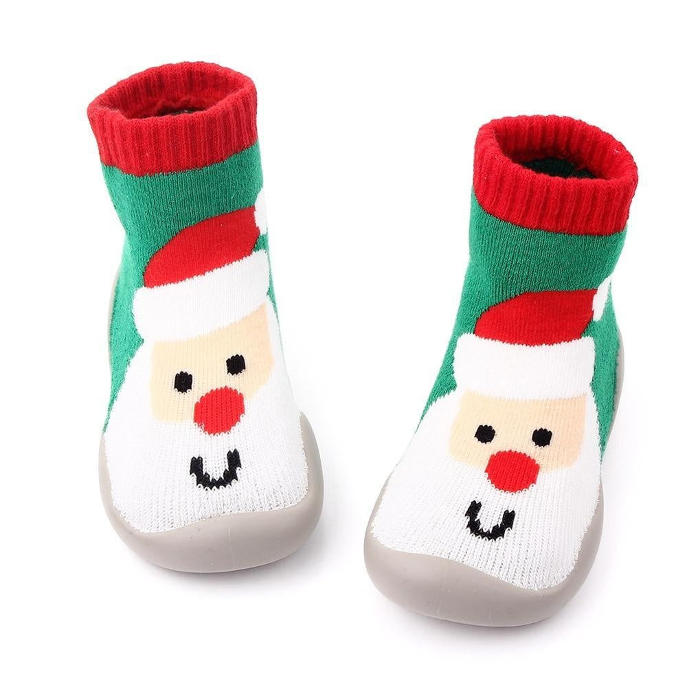 Baby Shoes Christmas Sock Shoes Knit Booties Toddler First Walker Soft Rubber - MomyMall