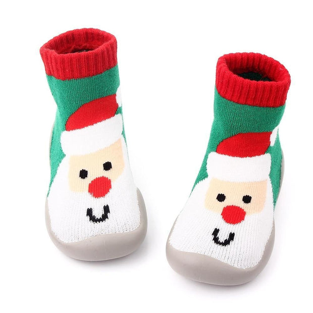 Baby Shoes Christmas Sock Shoes Knit Booties Toddler First Walker Soft Rubber - MomyMall Christmas man / 6-12 Months