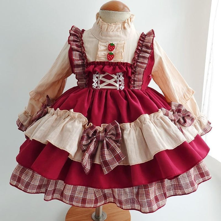Baby Girls Long Sleeve Princess Red Vintage Party Wedding Lolita Dress - MomyMall