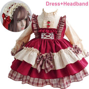 Baby Girls Long Sleeve Princess Red Vintage Party Wedding Lolita Dress - MomyMall Dress and Headband / 6-12 Months