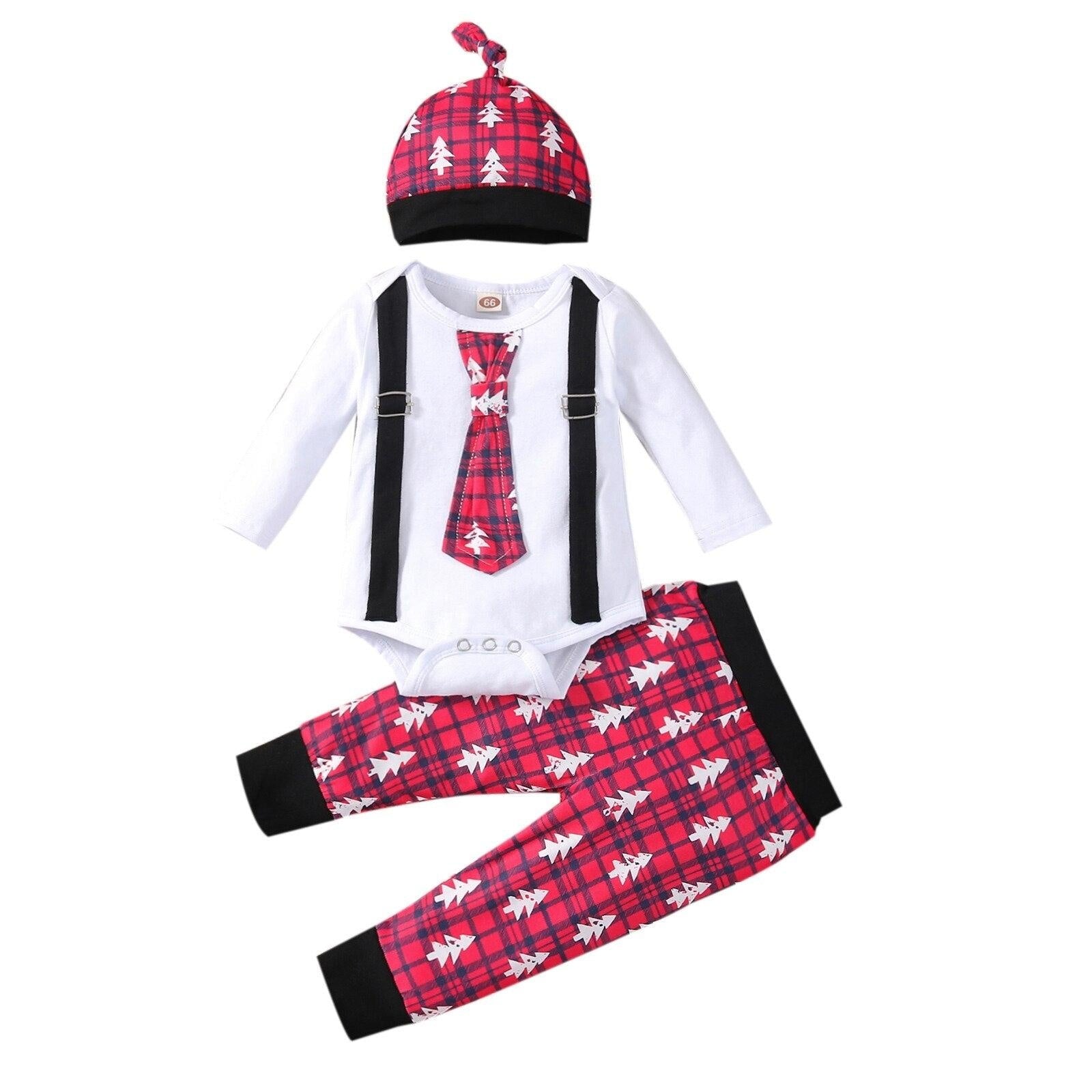 Christmas Infant Baby Boys Outfit Tie 3 Pcs Set Outfits