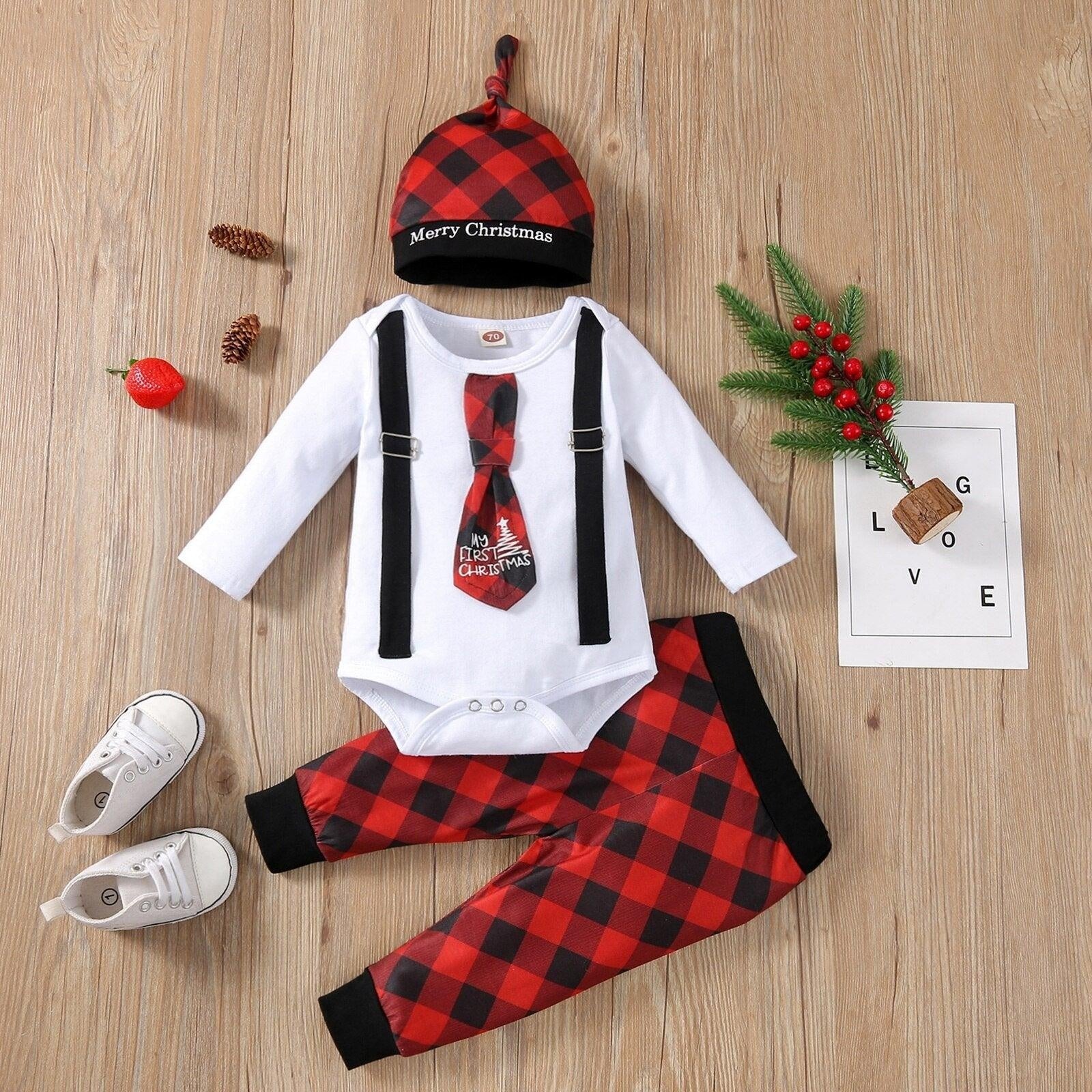 Christmas Infant Baby Boys Outfit Tie 3 Pcs Set Outfits