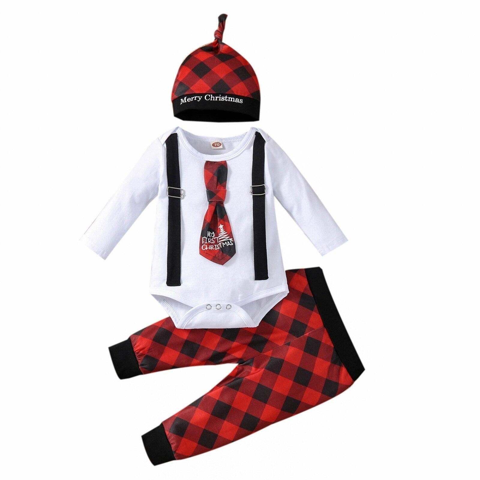 Christmas Infant Baby Boys Outfit Tie 3 Pcs Set Outfits