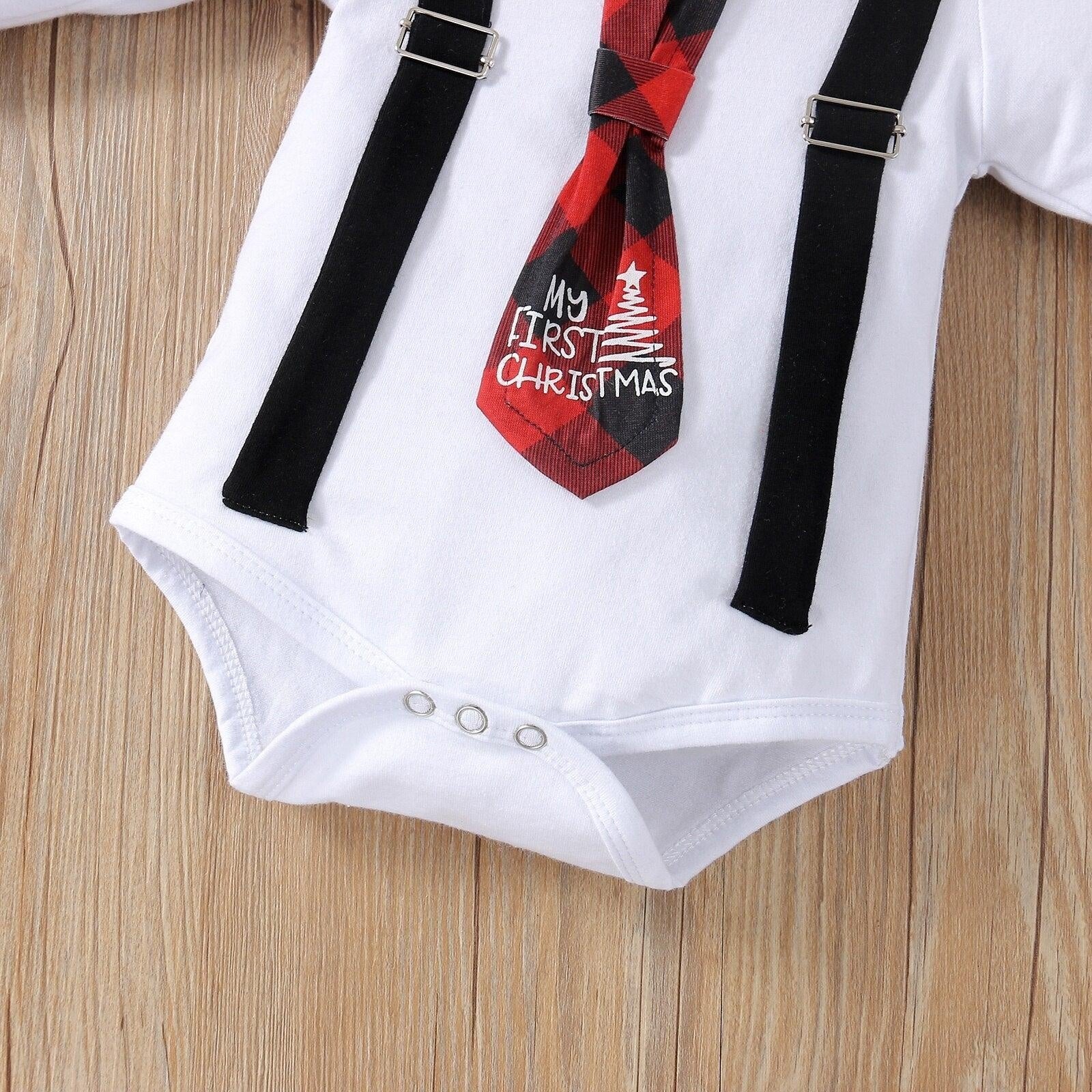 Christmas Infant Baby Boys Outfit Tie 3 Pcs Set Outfits