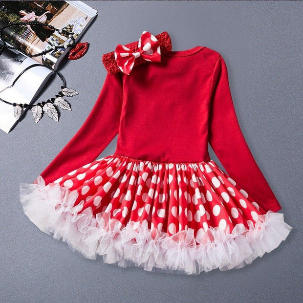 Girl Long sleeve Christmas Santa Claus Pattern Red Polka Dot Tutu Dress 0-24 Months - MomyMall