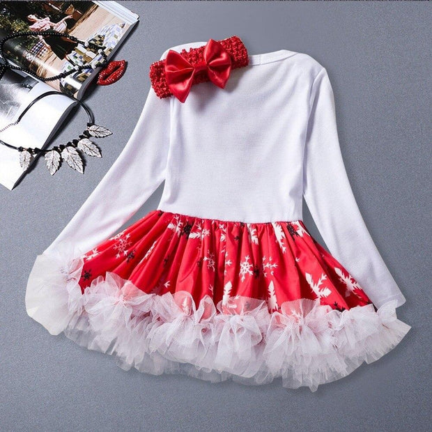 Girl Long sleeve Christmas Santa Claus Pattern Red Polka Dot Tutu Dress 0-24 Months - MomyMall