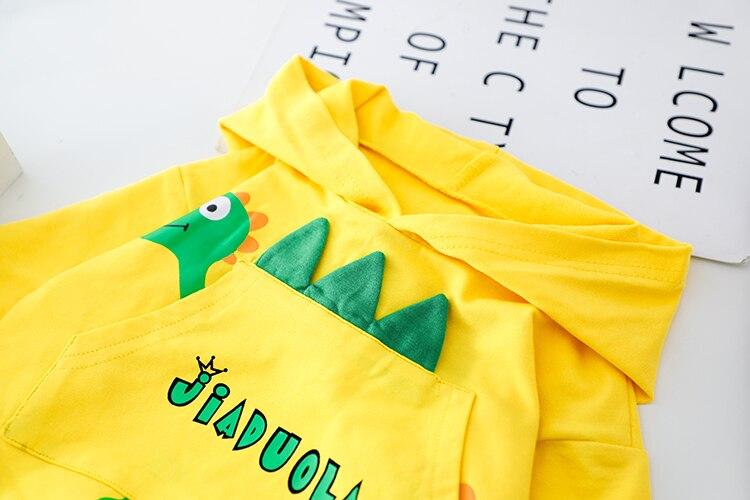 Cute Dinosaur Boys Hooded Fall Outfits 3 Colors 2 Pcs Sets - MomyMall