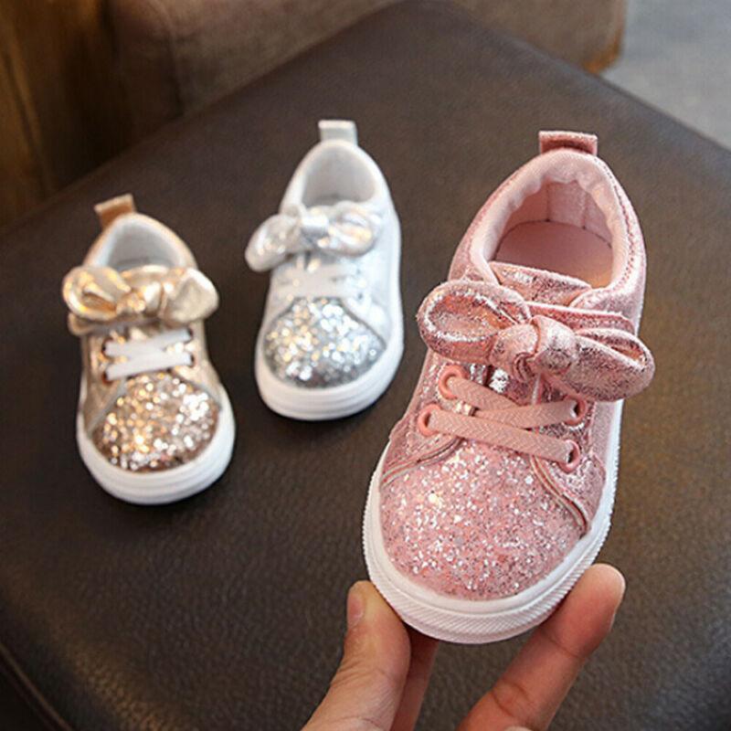 Kid Baby Girls Casual Sneaker Bow Sequin Anti Slip Shoes - MomyMall