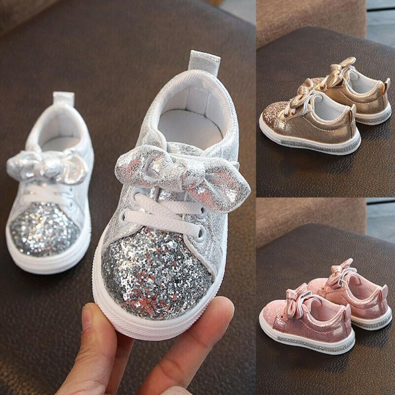 Girls Casual Sneaker Bow Sequin Anti Slip Shoes 2-5 Years - MomyMall