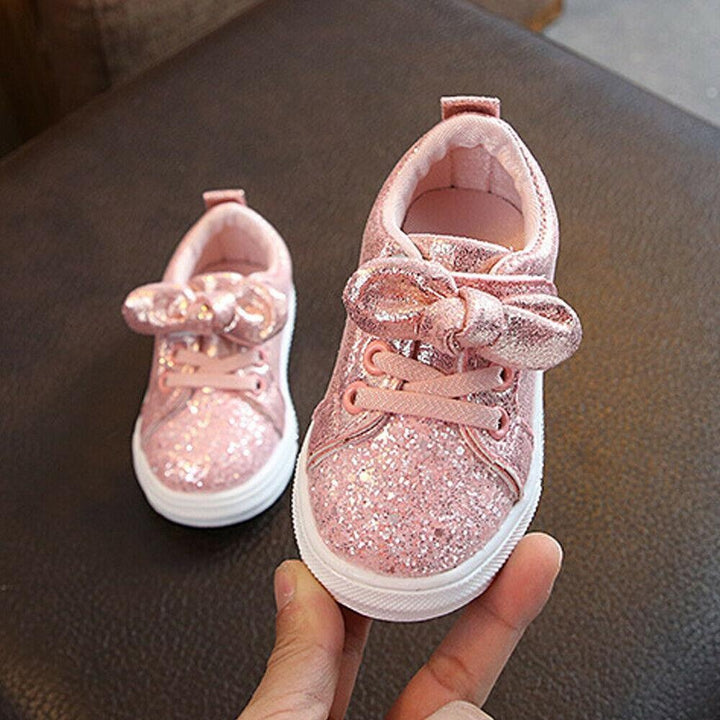 Girls Casual Sneaker Bow Sequin Anti Slip Shoes 2-5 Years - MomyMall Pink / 21 （lengths:13.5cm）
