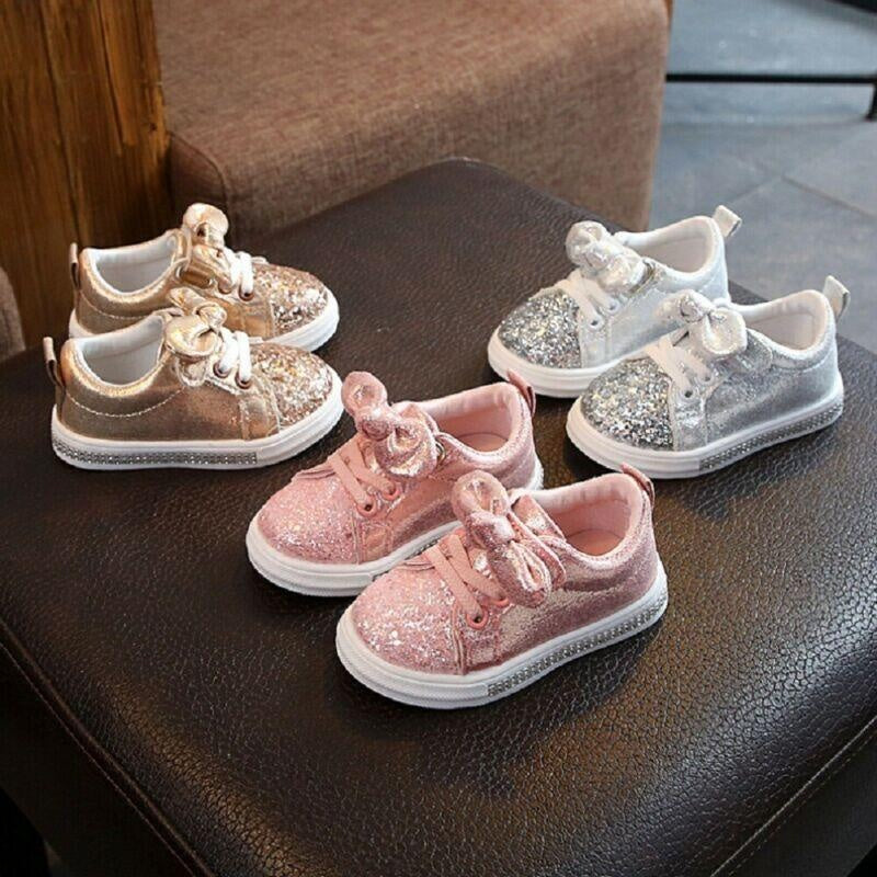 Girls Casual Sneaker Bow Sequin Anti Slip Shoes 2-5 Years - MomyMall