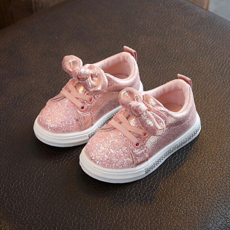 Kid Baby Girls Casual Sneaker Bow Sequin Anti Slip Shoes - MomyMall