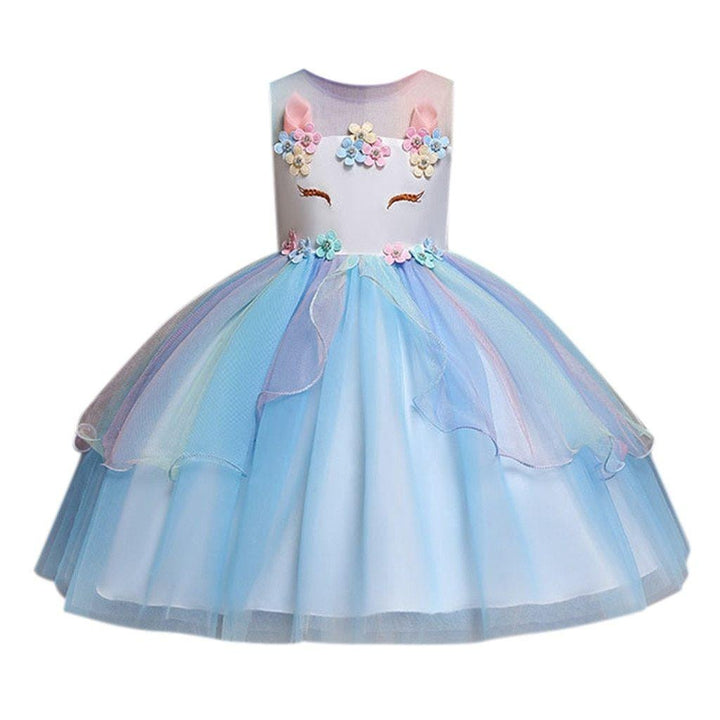 Toddler Kids Girls Sleeveless Tulle Princess Party Dresses - MomyMall Blue / 2-3 Years