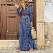 Paisley Print Long Sleeve Maxi Wrap Dress - MomyMall BLUE / S