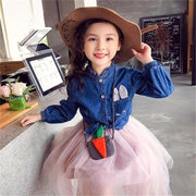 Girls Dress Denim Embroidered Tops+Tutu Skirt 2 Pcs 2-7Years