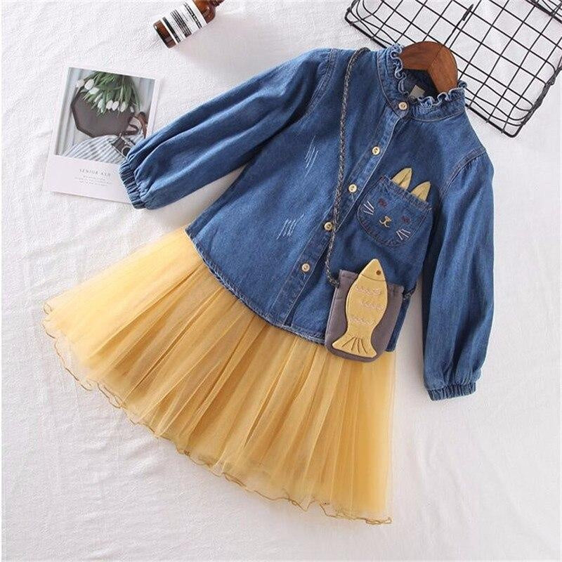 Girls Dress Denim Embroidered Tops+Tutu Skirt 2 Pcs 2-7Years