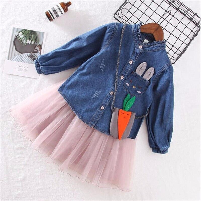 Girls Dress Denim Embroidered Tops+Tutu Skirt 2 Pcs 2-7Years