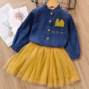 Girls Dress Denim Embroidered Tops+Tutu Skirt 2 Pcs 2-7Years