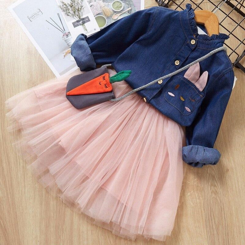 Girls Dress Denim Embroidered Tops+Tutu Skirt 2 Pcs 2-7Years