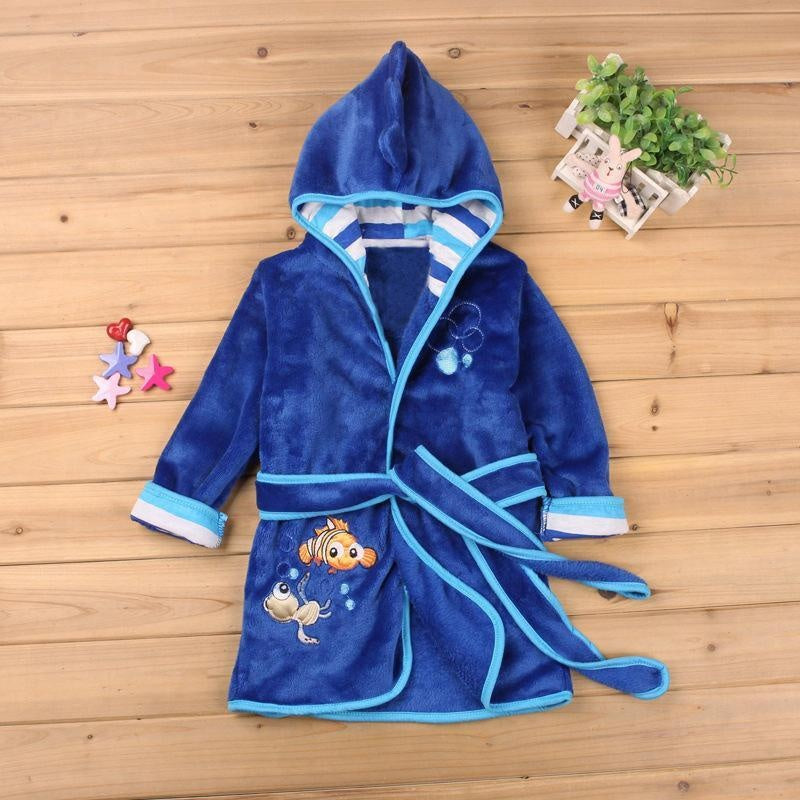 Winter Boy Girl Cartoon Robe Bathrobe Sleepwear Pajamas - MomyMall Blue / 12-18 Months