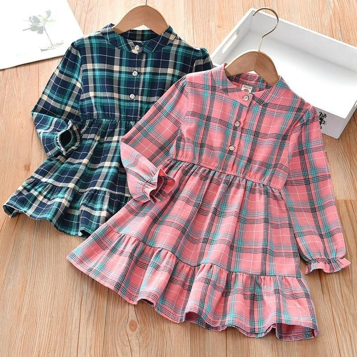 Girls Dress Casual Plaid  Autumn Spring Dresses 3-10 Years