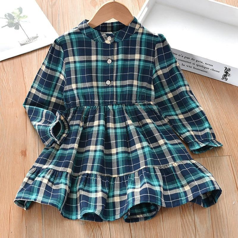 Girls Dress Casual Plaid  Autumn Spring Dresses 3-10 Years