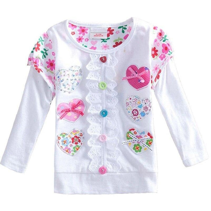 Girls Long Sleeve T-shirt Flower Tees Heart Appliques 2-8 Years - MomyMall