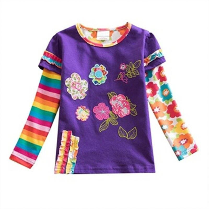 Girls Long Sleeve T-shirt Flower Tees Heart Appliques 2-8 Years - MomyMall Purple / 2-3 Years