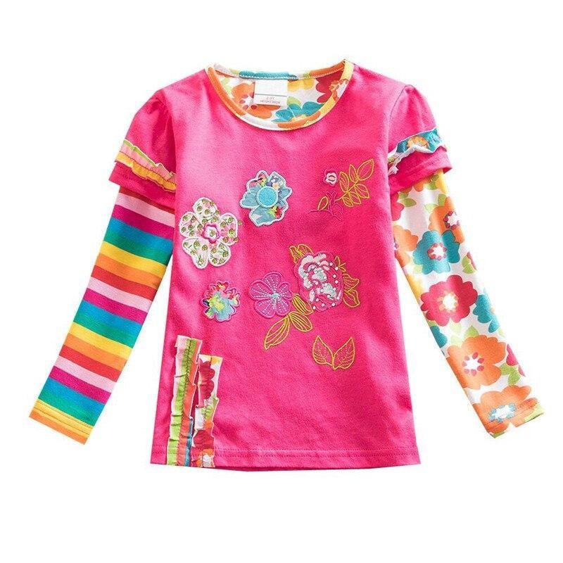 Girls Long Sleeve T-shirt Flower Tees Heart Appliques 2-8 Years - MomyMall Pink / 2-3 Years