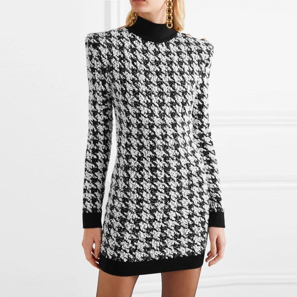 Houndstooth Mini Dress - MomyMall