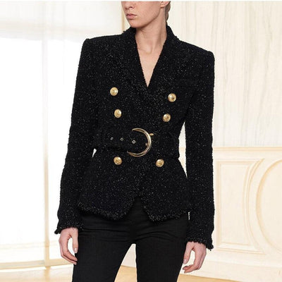 Wool Shimmer Belted Blazer