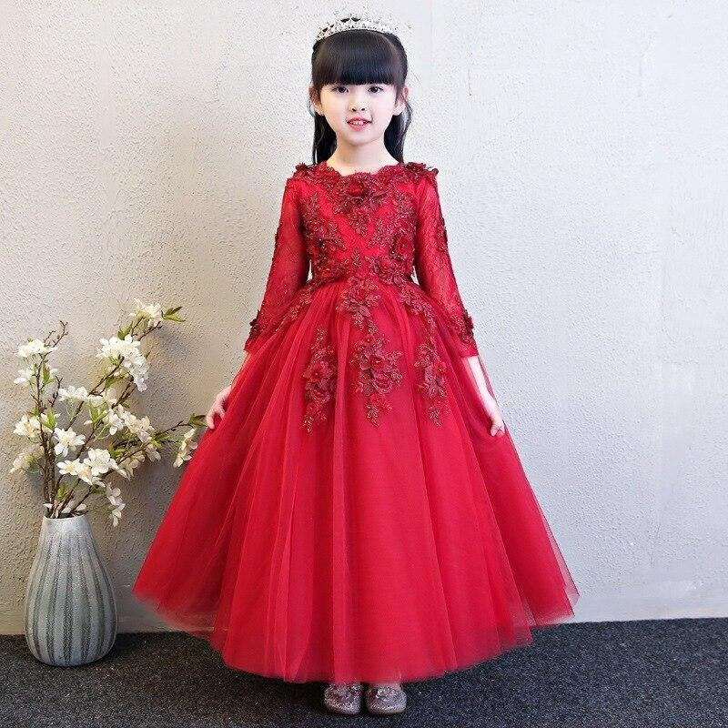 Girl Elegant Pink Tulle Flower Wedding Appliques Princess Party Prom Dress - MomyMall