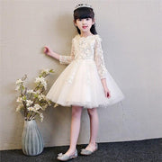 Girl Elegant Pink Tulle Flower Wedding Appliques Princess Party Prom Dress - MomyMall White Short Dress / 2-3 Years