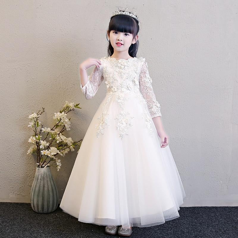 Girl Elegant Pink Tulle Flower Wedding Appliques Princess Party Prom Dress - MomyMall