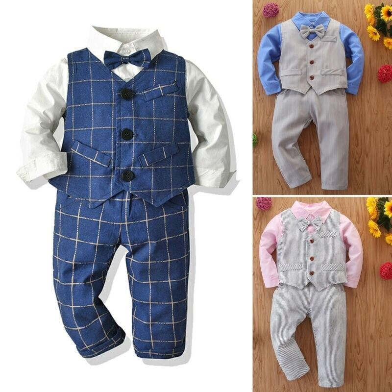 Kids Toddler Boy Autumn Spring Long Sleeve Gentleman Outfits 3PCS