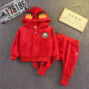 Boys Zipper Tide Fall Leisure Cartoon Cap Long Sleeve Suit 2 Pcs - MomyMall