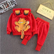 Boys Zipper Tide Fall Leisure Cartoon Cap Long Sleeve Suit 2 Pcs - MomyMall Red / 6-12 Months