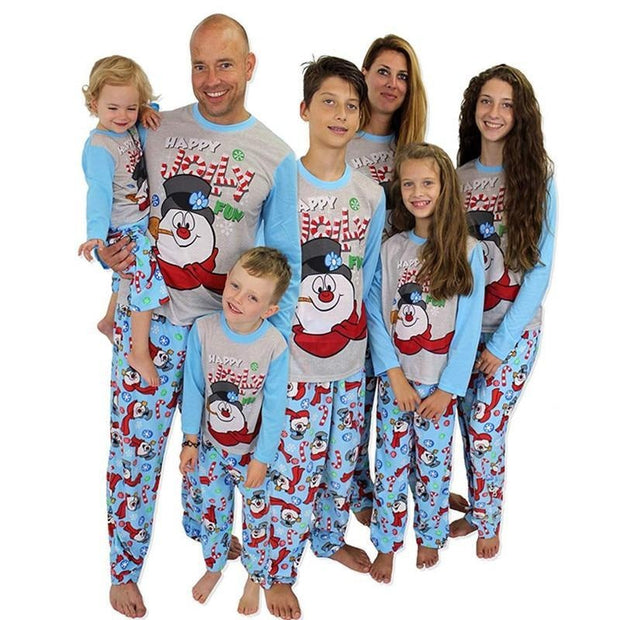 Family Matching Christmas Pajamas Snowman Print Warm Sleepwear - MomyMall Mom S / Blue Snow