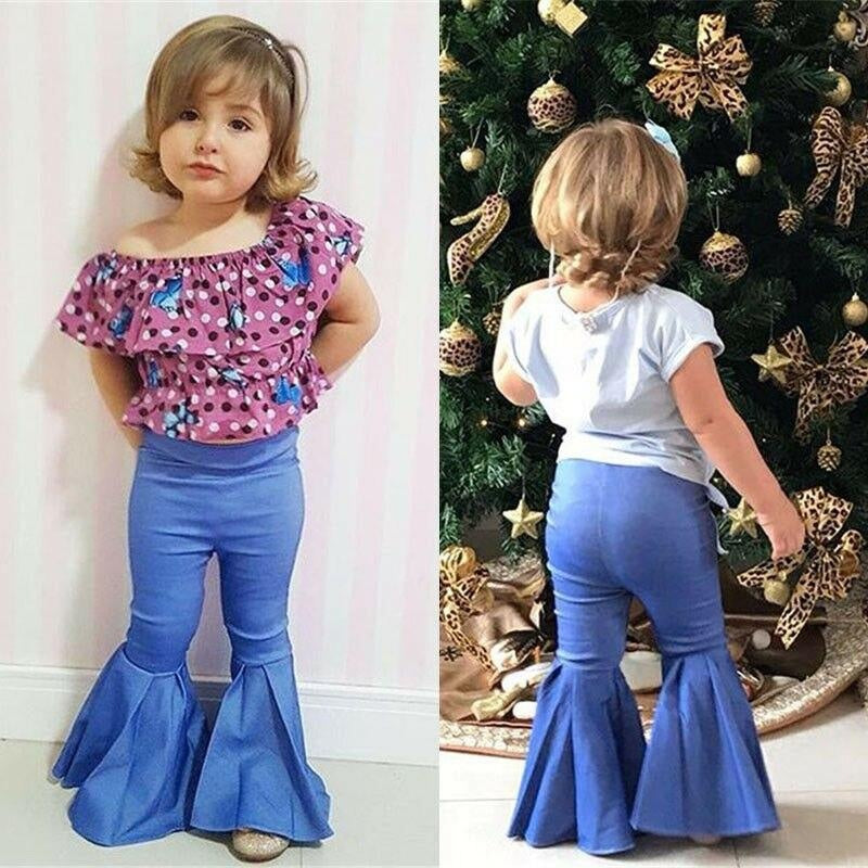 Kids Girls Pants Bell Bottom High Waist Trousers Pants 3-7 Years - MomyMall