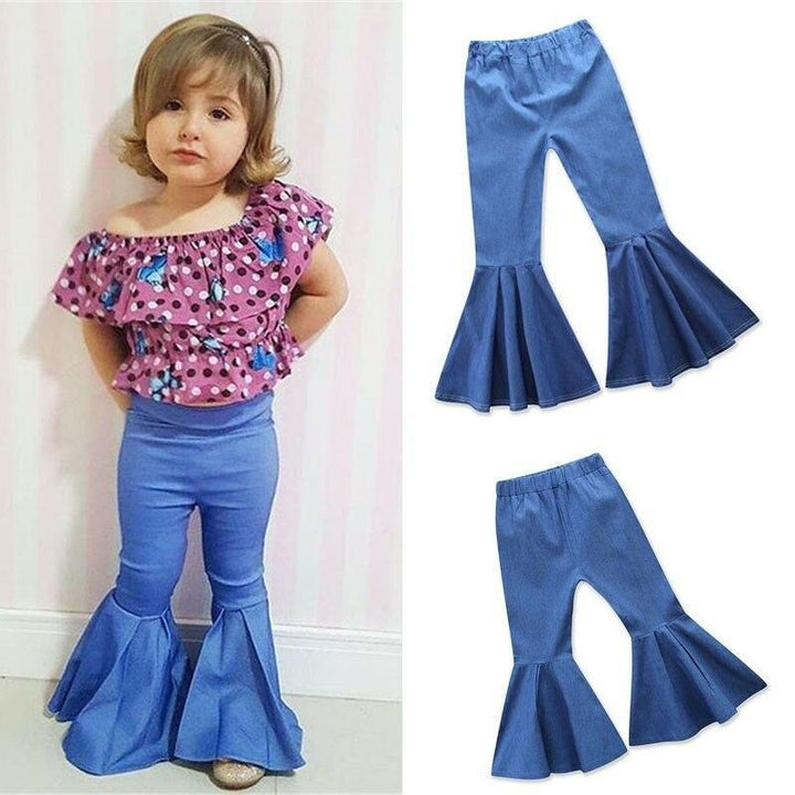 Kids Girls Pants Bell Bottom High Waist Trousers Pants 3-7 Years - MomyMall
