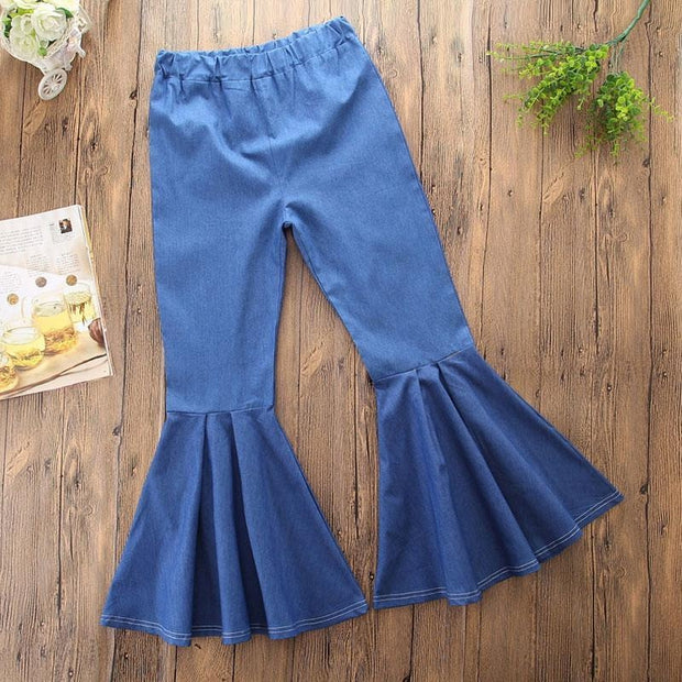 Kids Girls Pants Bell Bottom High Waist Trousers Pants 3-7 Years - MomyMall